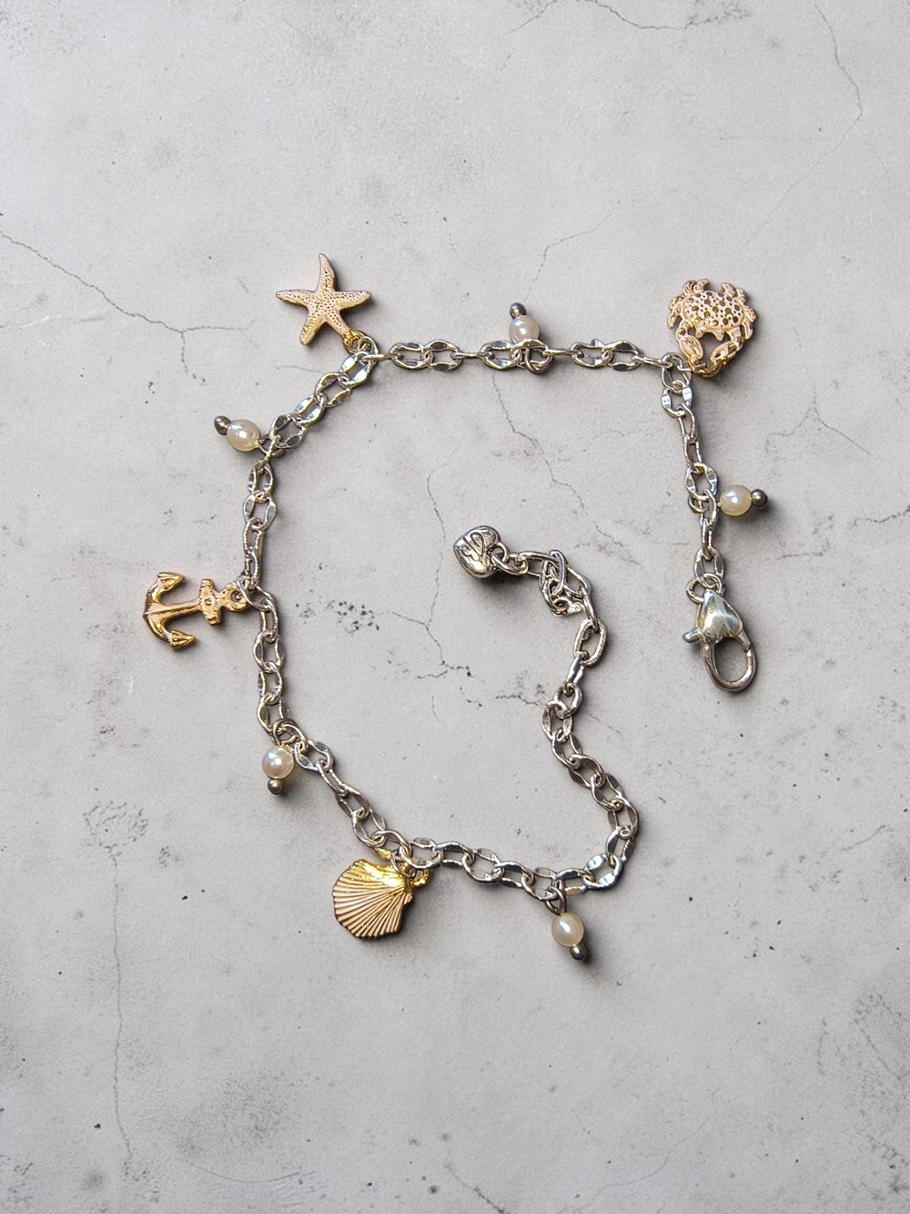 Brighton Cape Cod Anklet With Gold and Silver Seaside Charms & Pearls